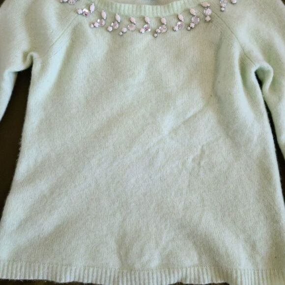 Ann Taylor Rhinestone Beaded‎ Mint Green Sweater - Picture 5 of 9